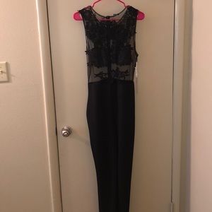 Embroidered mesh jumpsuit